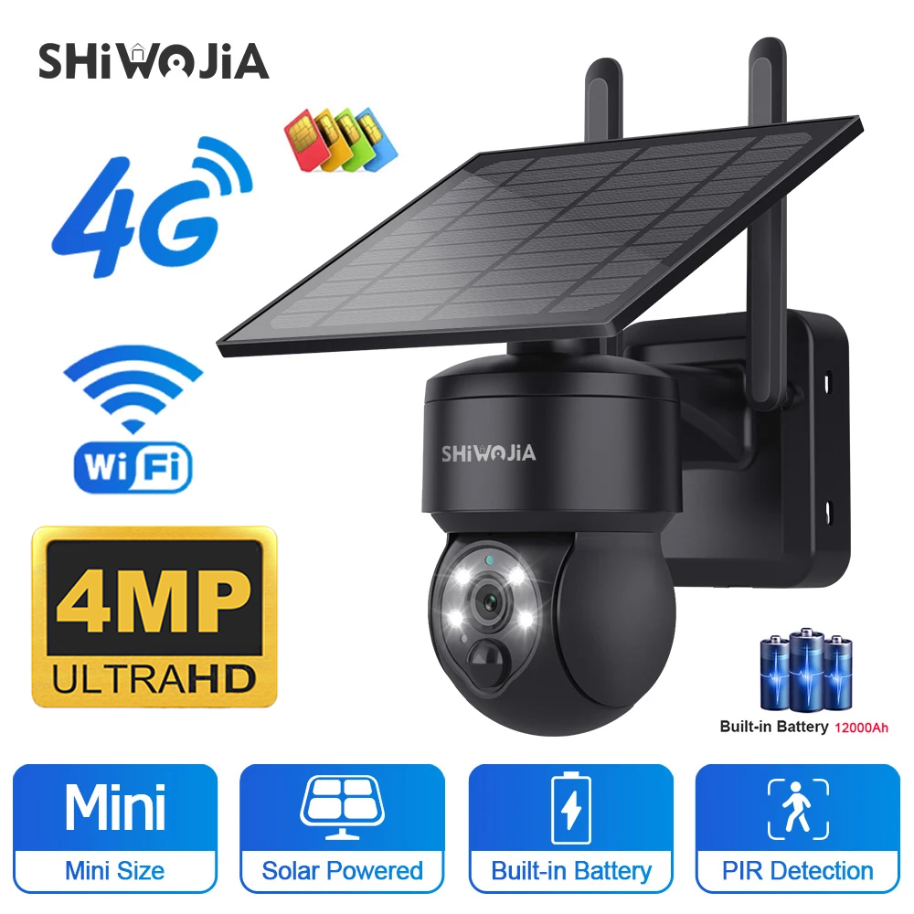 Home Security Panel - SHIWOJIA 와이파이 무선 PTZ 태양광 카메라,