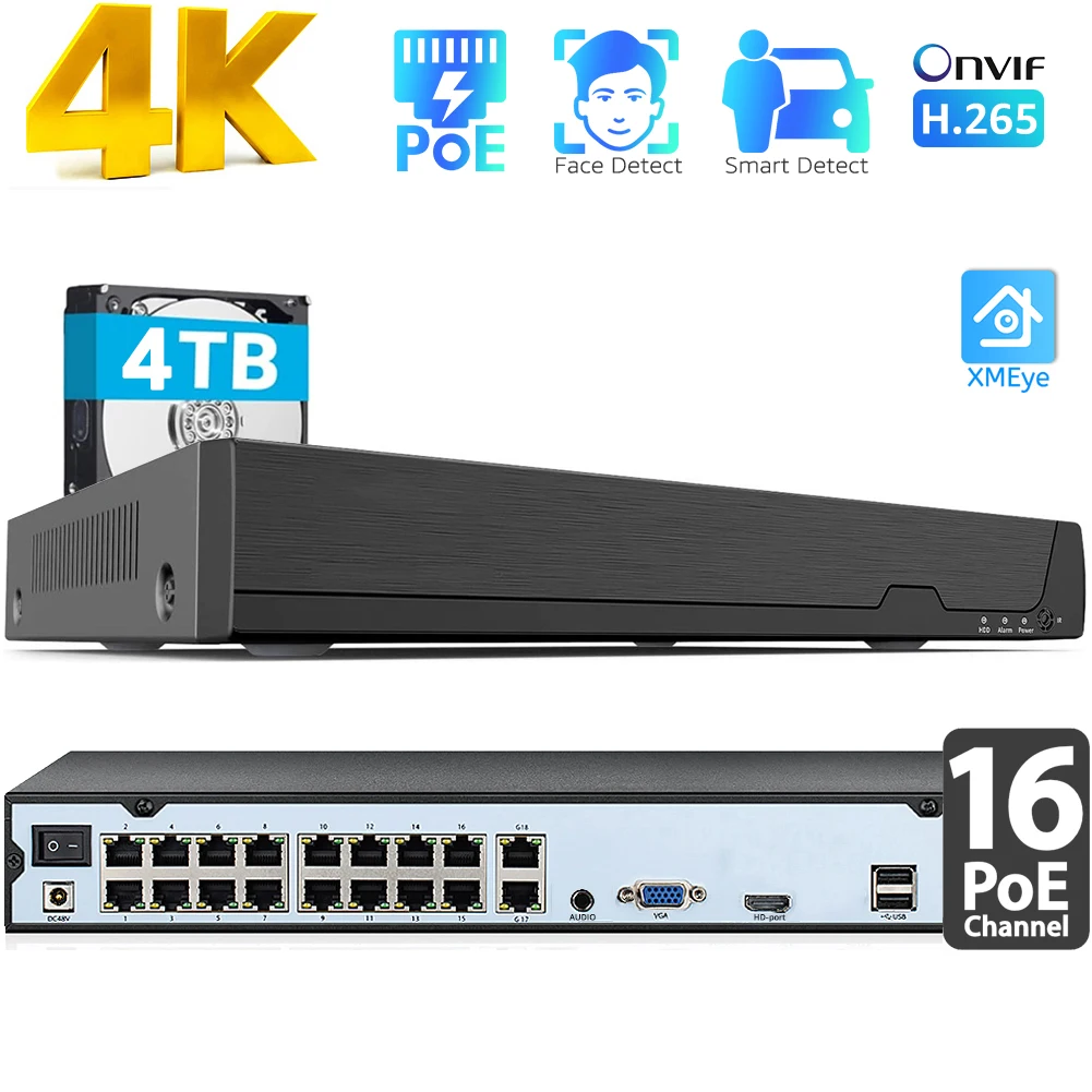 Home Security And Cameras - 16채널 4K PoE NVR (8MP/6MP/5MP/4MP/3MP/1080P) PoE