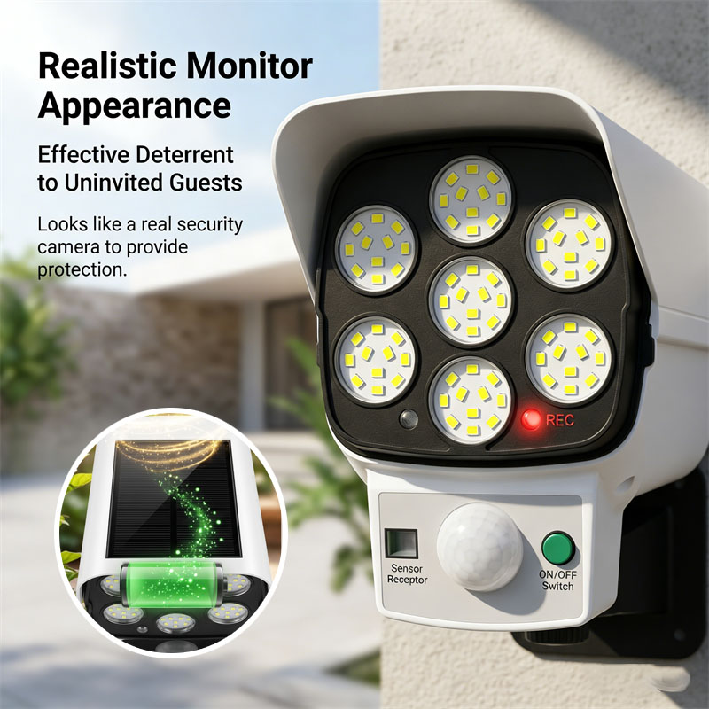 태양광 모션센서 LED 투광등이 있는 가짜 감시 카메라 - Home Security Flood Lights 리뷰 및 가격