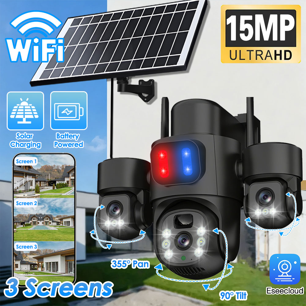 WIFI 태양광 PTZ 카메라 야외용 15MP 세 개의 - Home Yard Security Cameras 리뷰 및 가격